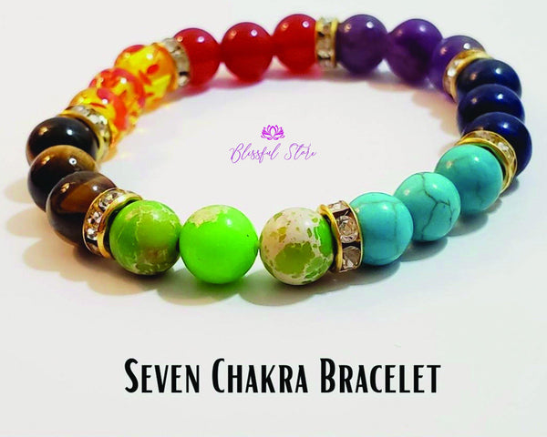 Seven Chakra Stones Beaded Bracelet - www.blissfulagate.com