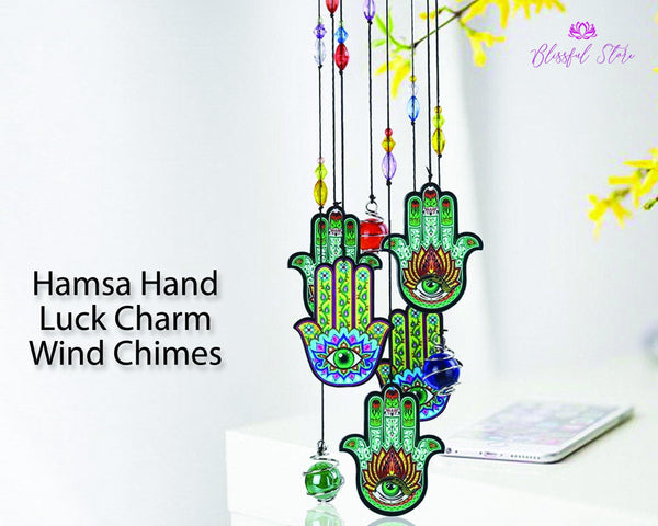 Hand Of Hamsa Wind Chimes Evil Eye - www.blissfulagate.com