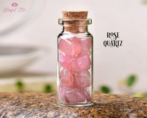 Orgonite Rose Quartz Gemstone Mini Bottle Wishing Bottle - www.blissfulagate.com