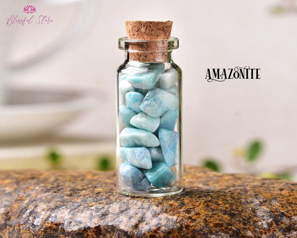 Orgonite Amazonite Gemstone Mini Bottle Wishing Bottle - www.blissfulagate.com