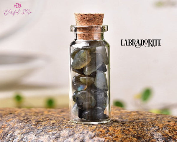 Orgonite Labradorite Gemstone Mini Bottle Wishing Bottle - www.blissfulagate.com