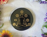Seven Chakra Engraved Tourmaline Charging Coaster - www.blissfulagate.com