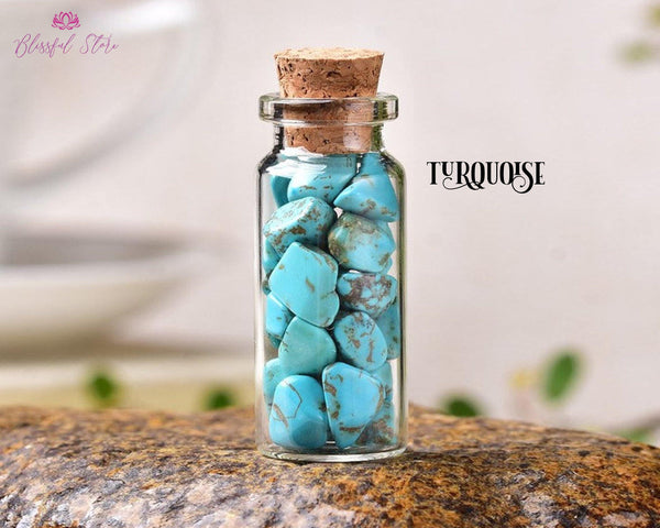 Orgonite Turquoise Gemstone Mini Bottle Wishing Bottle - www.blissfulagate.com