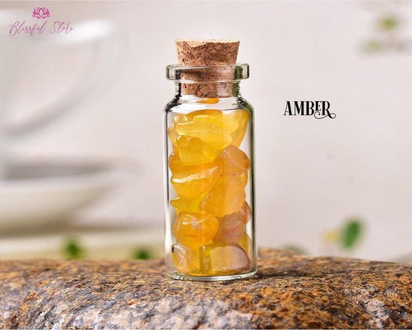 Orgonite Amber Gemstone Mini Bottle Wishing Bottle - www.blissfulagate.com