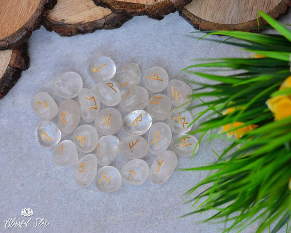 Clear Quartz Rune Stones Set - www.blissfulagate.com