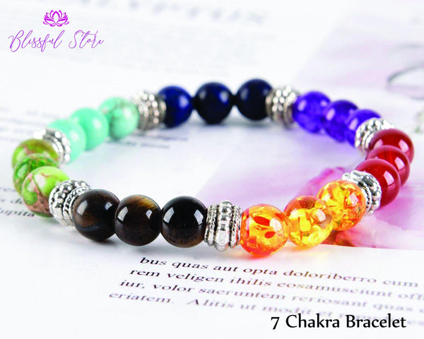 Seven Chakra Beads Gemstone Bracelet - www.blissfulagate.com