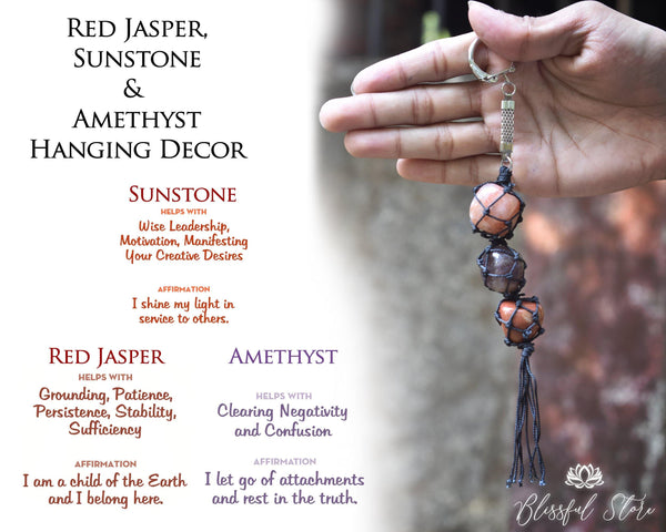 Amethyst , Sunstone and Red Jasper Stone Hanging Ornament - www.blissfulagate.com
