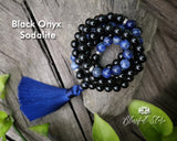 Black Onyx And Sodalite Mix 108 Mala Bracelet Combo - www.blissfulagate.com