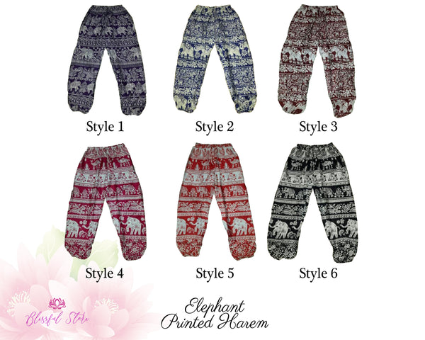 Elephant Harem Pants Cotton Elephant Printed Pants Harem Aladdin Pants Printed Harems