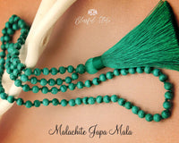 108 Beads Natural Gemstone Pure Green Malachite Stones Japa Mala 8mm - www.blissfulagate.com