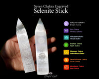 Selenite Seven Chakra Engraved Pointed Stick - www.blissfulagate.com