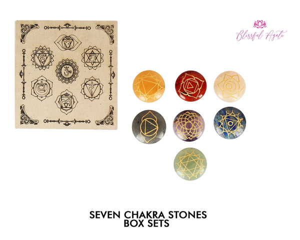 Seven Chakra Engraved Gemstones Box Set. - www.blissfulagate.com