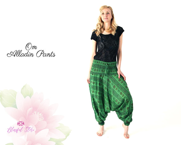 Printed Om Harem Pants Cotton AumPrinted Pants Harem Aladdin Pants Printed Harems Boho Pants Om Printed Pants