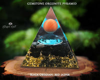 Black Obsidian with Red Jasper Sphere Crystal Gemstone EMF Pyramids.