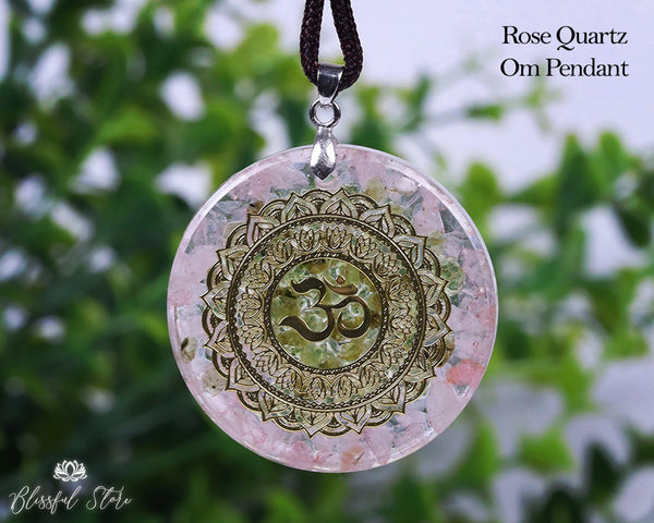 Rose Quartz Om Orgonite Pendant - www.blissfulagate.com