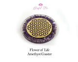 Amethyst Flower Of Life Crystal Water Charging Plate / Coaster - www.blissfulagate.com