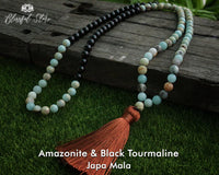 Amazonite And Black Tourmaline Mix 108 Mala Bracelet Combo - www.blissfulagate.com