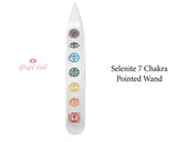 Selenite Seven Chakra Engraved Colored Pointed Stick - www.blissfulagate.com