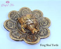 Feng Shui Glass Plate Turtle Vastu Tortoise Gold Color - www.blissfulagate.com