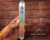 Selenite Seven Chakra Engraved Wand - www.blissfulagate.com