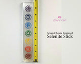 Selenite Seven Chakra Engraved Stick - www.blissfulagate.com