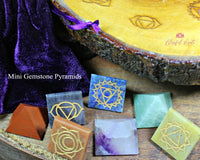 Seven Chakra Gemstones Mini Pyramids Set - www.blissfulagate.com