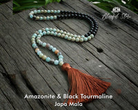 Amazonite And Black Tourmaline Mix 108 Mala Bracelet Combo - www.blissfulagate.com