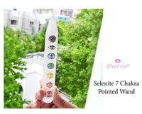 Selenite Seven Chakra Engraved Colored Pointed Stick - www.blissfulagate.com