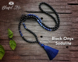 Black Onyx And Sodalite Mix 108 Mala Bracelet Combo - www.blissfulagate.com