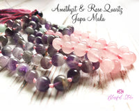 Natural Gemstone Pure Amethyst and Rose Quartz Stones Japa Mala 8mm