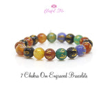 Seven Chakra Om Engraved Bracelet Strechable