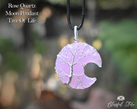 Rose Quartz Tree Of Life Moon Pendant. - www.blissfulagate.com