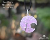 Rose Quartz Tree Of Life Moon Pendant. - www.blissfulagate.com