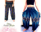 Printed Peacock Harem Pants Cotton Feather Printed Pants Harem Aladdin Pants Printed Harems Boho Pants