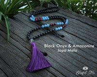 Black Onyx And Amazonite Mix 108 Mala - www.blissfulagate.com