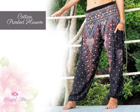 Peacock Harem Pants Cotton Feather Printed Pants Harem Aladdin Pants Printed Harems