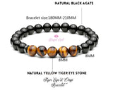 Black Onyx and Tiger Eye Gemstone Beaded Bracelets .