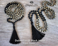 Dalamatian & Black Matte108 Beads Japa Mala With Buddha Charm - www.blissfulagate.com