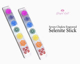 Selenite Seven Chakra Engraved Color Stick - www.blissfulagate.com