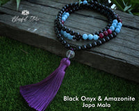 Black Onyx And Amazonite Mix 108 Mala - www.blissfulagate.com