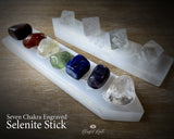 Selenite Seven Chakra Engraved Pointed Stick - www.blissfulagate.com