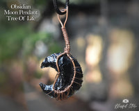 Tree Of Life Obsidian Crescent Moon Pendant. - www.blissfulagate.com