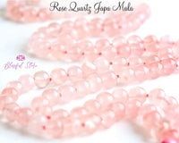 108 Beads Natural Gemstone Pure Rose Quartz Stones Japa Mala 8mm - www.blissfulagate.com