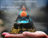 Black Obsidian with Red Jasper Sphere Crystal Gemstone EMF Pyramids.