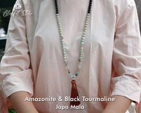 Amazonite And Black Tourmaline Mix 108 Mala Bracelet Combo - www.blissfulagate.com