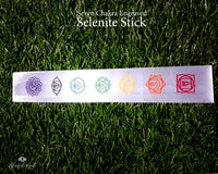 Selenite Seven Chakra Engraved Stick - www.blissfulagate.com