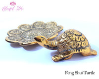 Feng Shui Glass Plate Turtle Vastu Tortoise Gold Color - www.blissfulagate.com