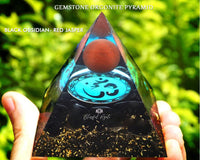 Black Obsidian with Red Jasper Sphere Crystal Gemstone EMF Pyramids.