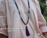 Black Onyx And Amazonite Mix 108 Mala - www.blissfulagate.com