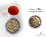 Amethyst Flower Of Life Crystal Water Charging Plate / Coaster - www.blissfulagate.com